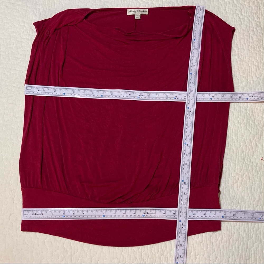 Marisa Christina Red Draped Cap Sleeve Blouse | Soft & Comfy | Summer Parties - Picture 3 of 8